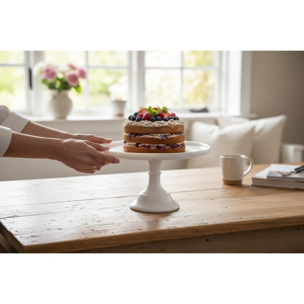 Arlington Designs Cake Stand Unisex 10in White Very Good Modern Milk Glass